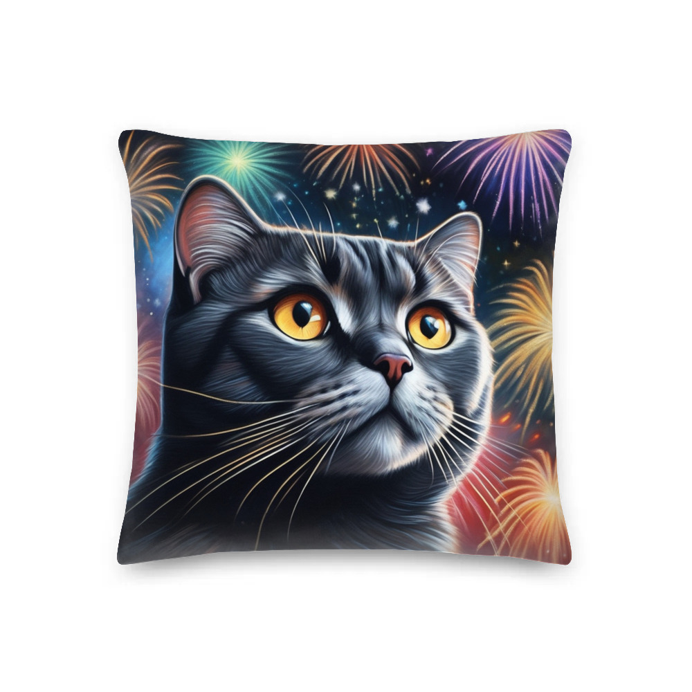 PugMug Custom Black Scottish Fold Cat Premium Pillow