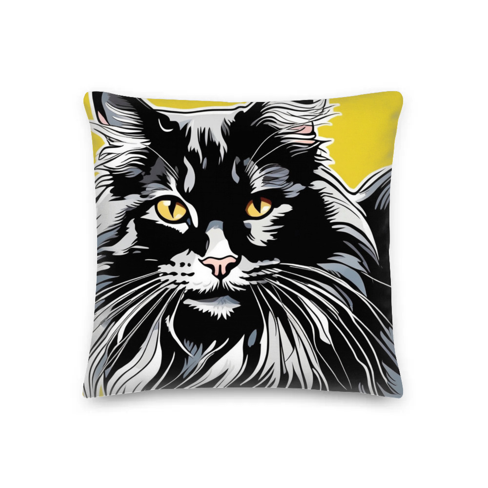 PugMug Custom Black Maine Coon Cat Premium Pillow