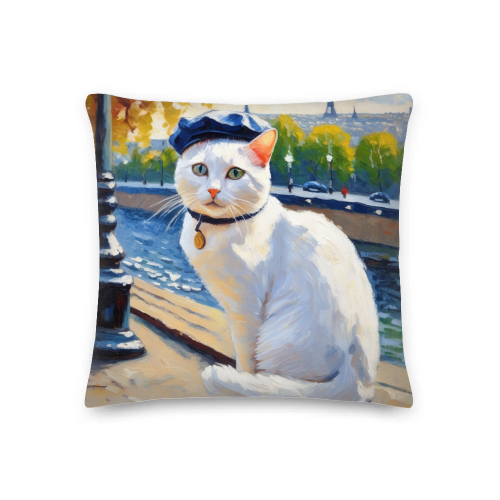 PugMug Custom White Companion Cat Premium Pillow