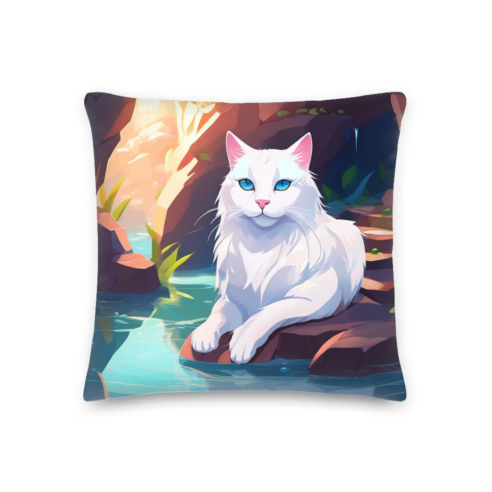 PugMug Custom White Companion Cat Premium Pillow