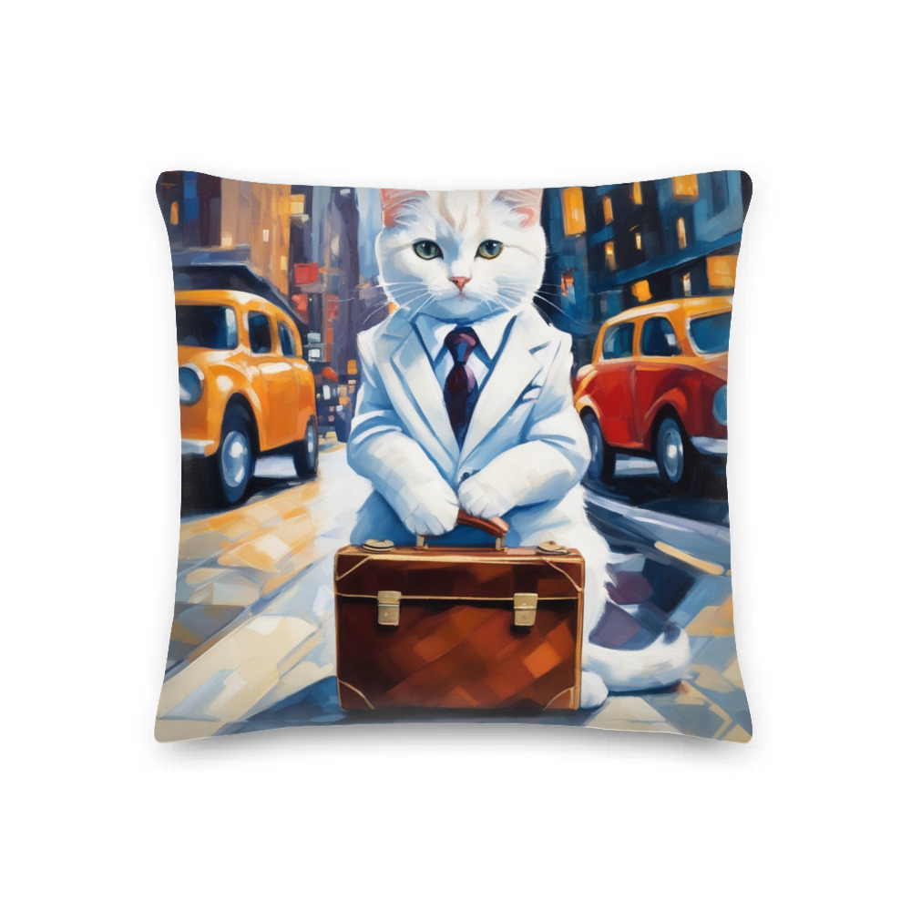 PugMug Custom White Companion Cat Premium Pillow