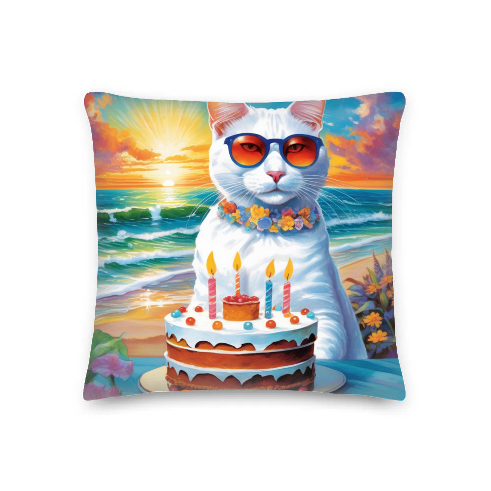 PugMug Custom White Companion Cat Premium Pillow