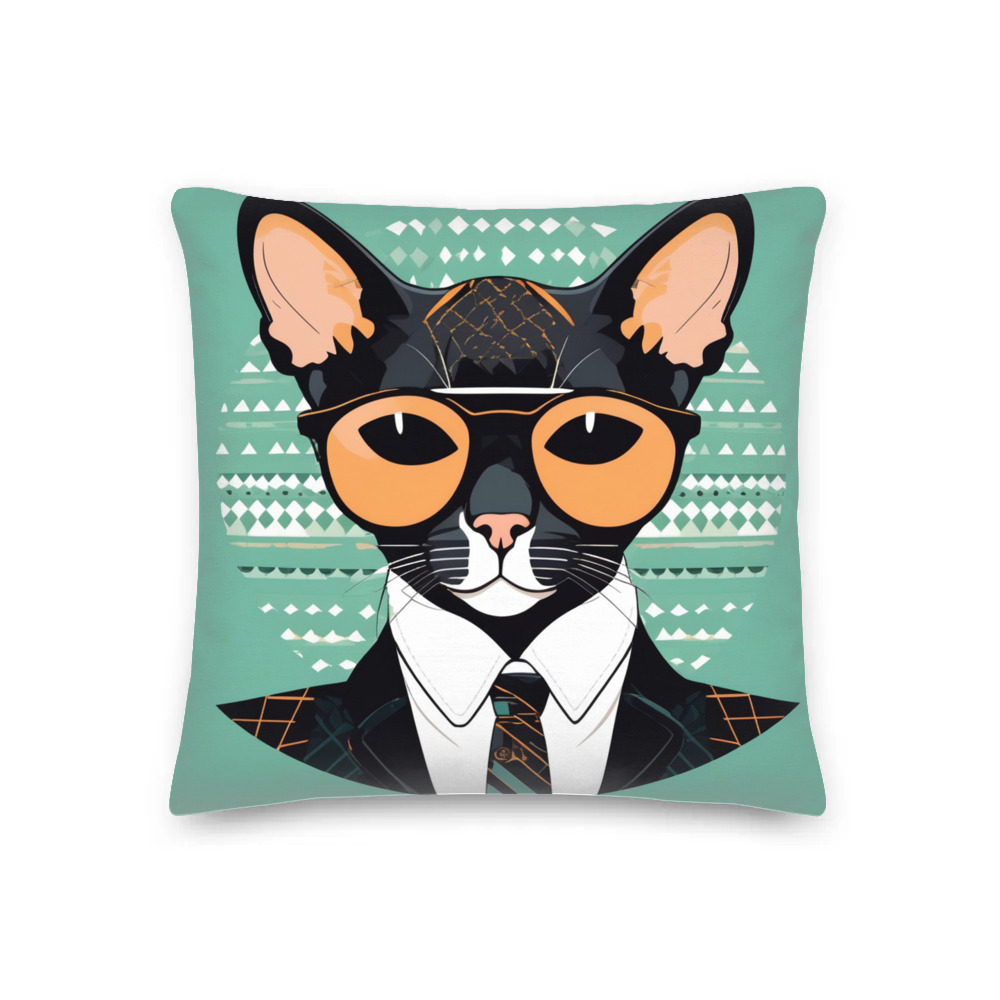PugMug Custom Black Devon Rex Cat Premium Pillow