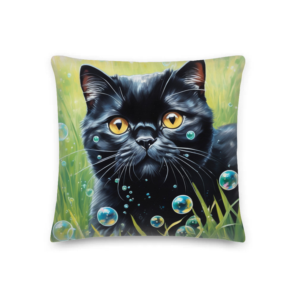 PugMug Custom Black Scottish Fold Cat Premium Pillow