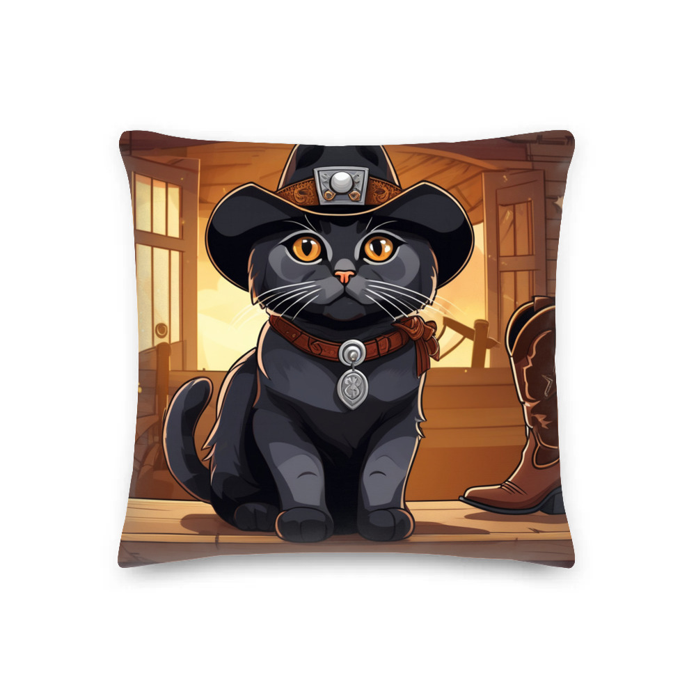 PugMug Custom Black Scottish Fold Cat Premium Pillow