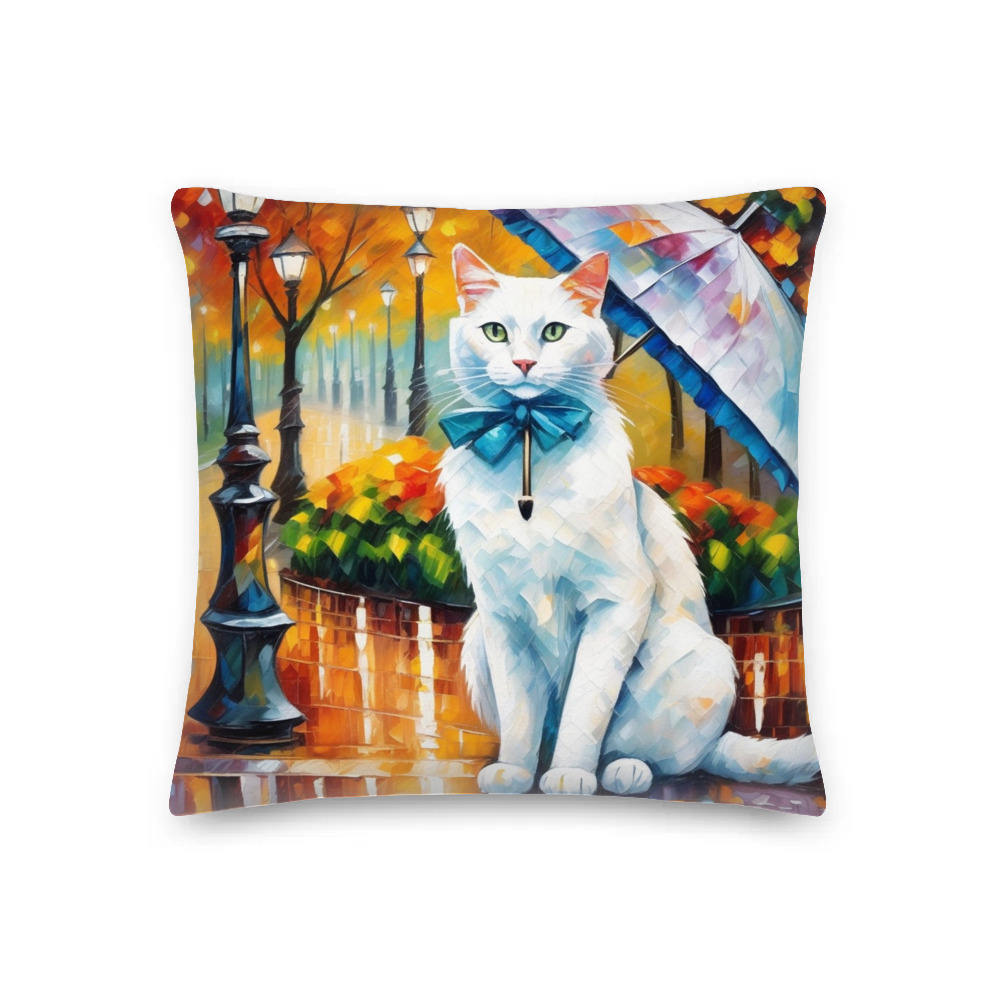 PugMug Custom White Companion Cat Premium Pillow