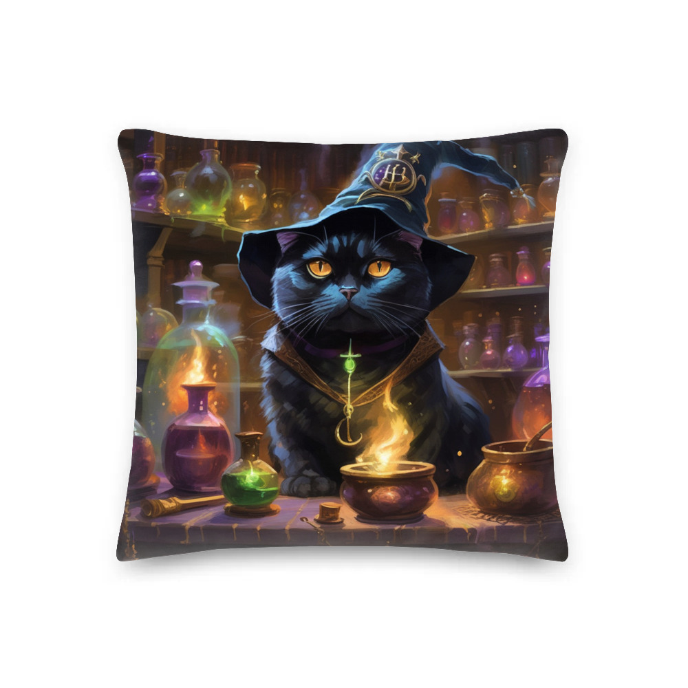 PugMug Custom Black Scottish Fold Cat Premium Pillow