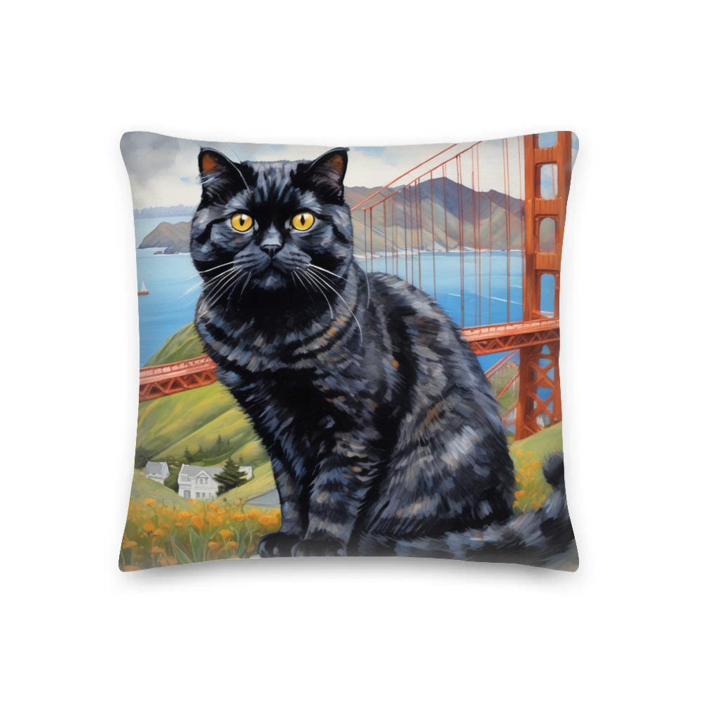 PugMug Custom Black Scottish Fold Cat Premium Pillow