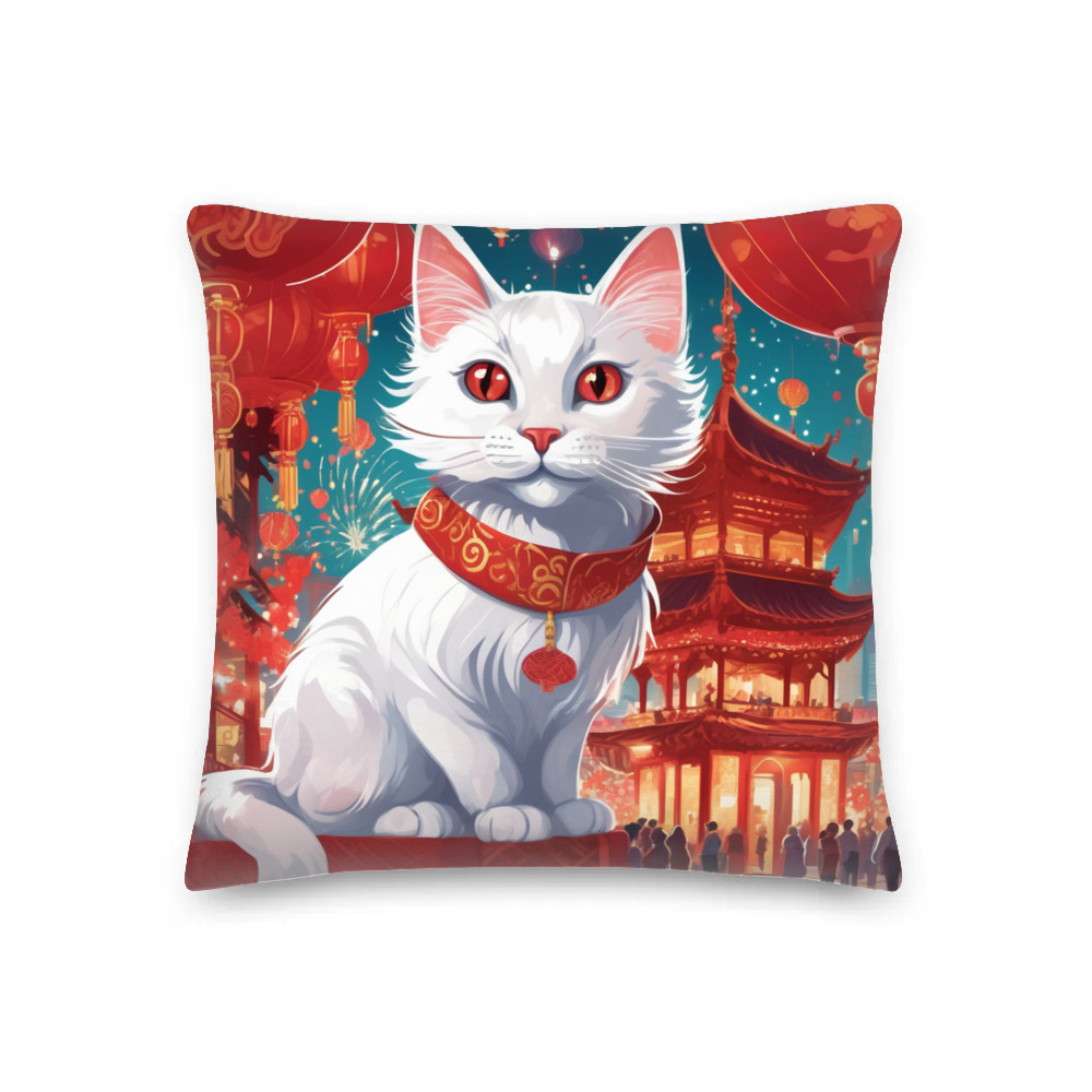 PugMug Custom White Companion Cat Premium Pillow