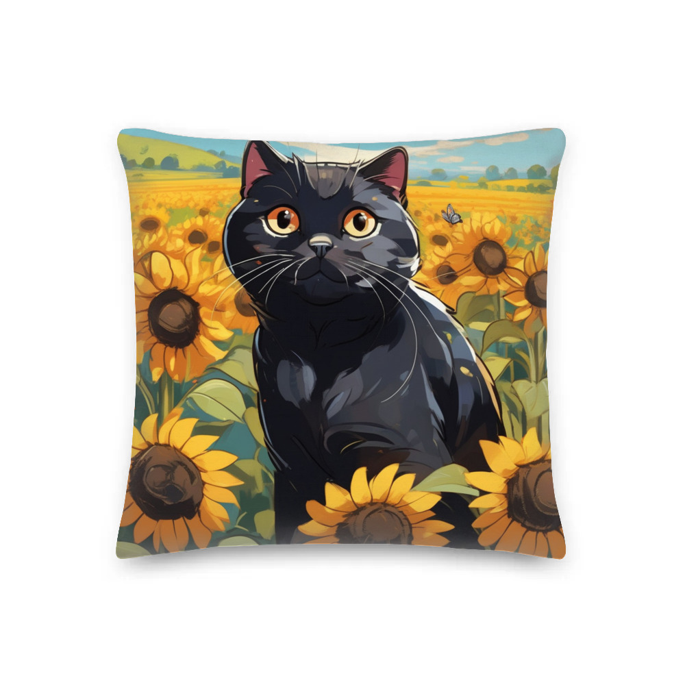PugMug Custom Black Scottish Fold Cat Premium Pillow
