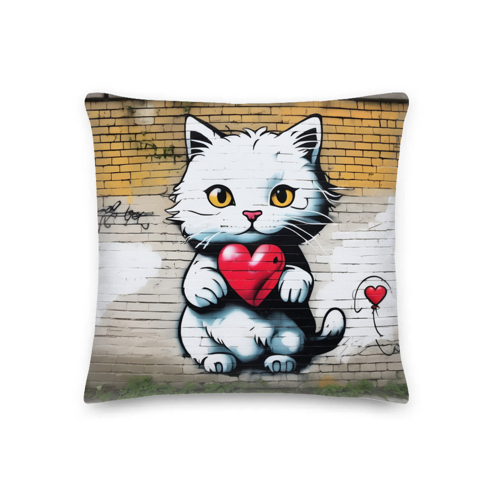 PugMug Custom White Companion Cat Premium Pillow