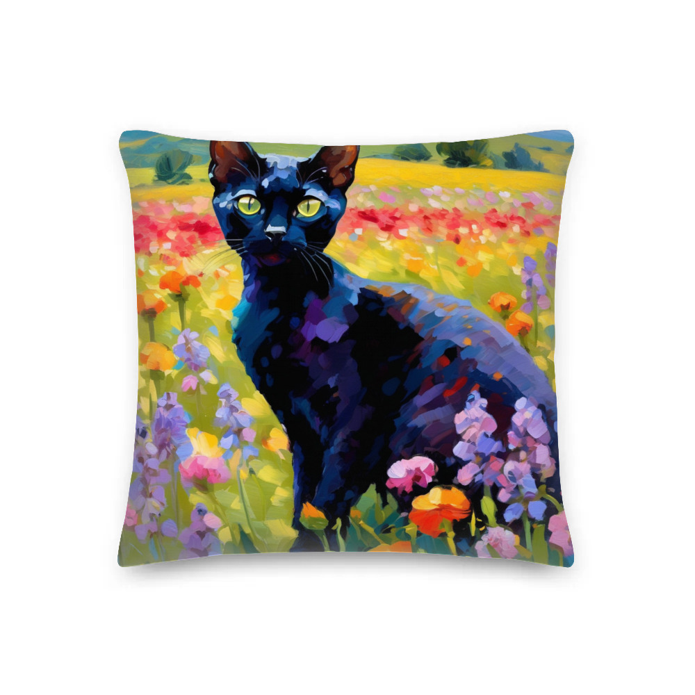 PugMug Custom Black Devon Rex Cat Premium Pillow