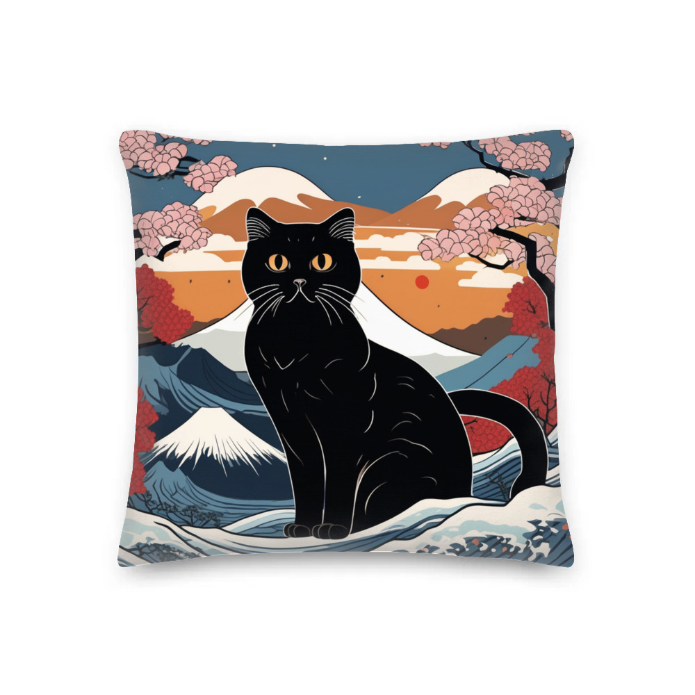 PugMug Custom Black Scottish Fold Cat Premium Pillow