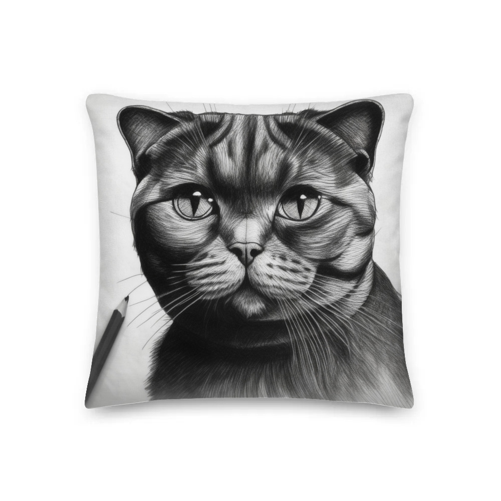 PugMug Custom Black Scottish Fold Cat Premium Pillow