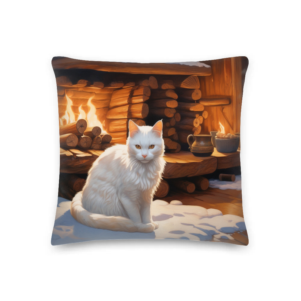PugMug Custom White Companion Cat Premium Pillow