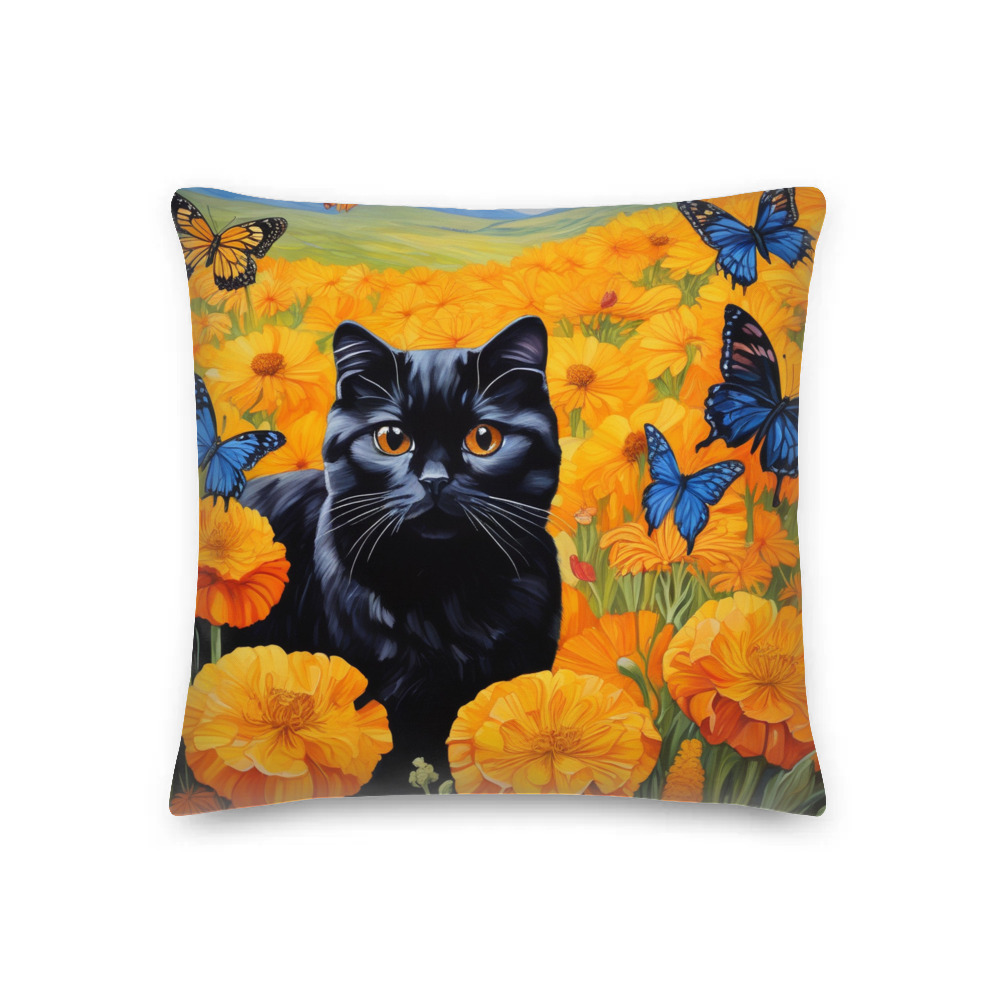 PugMug Custom Black Scottish Fold Cat Premium Pillow