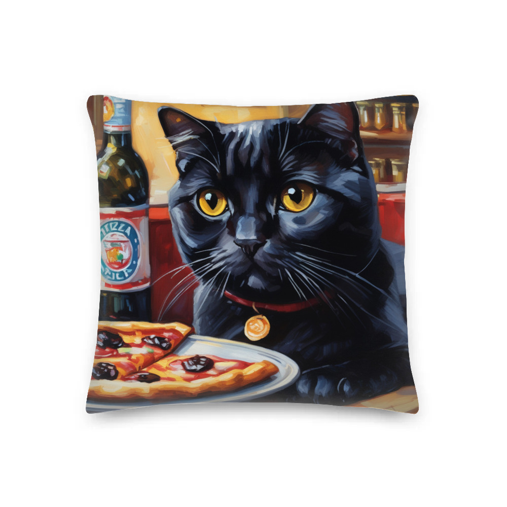 PugMug Custom Black Scottish Fold Cat Premium Pillow