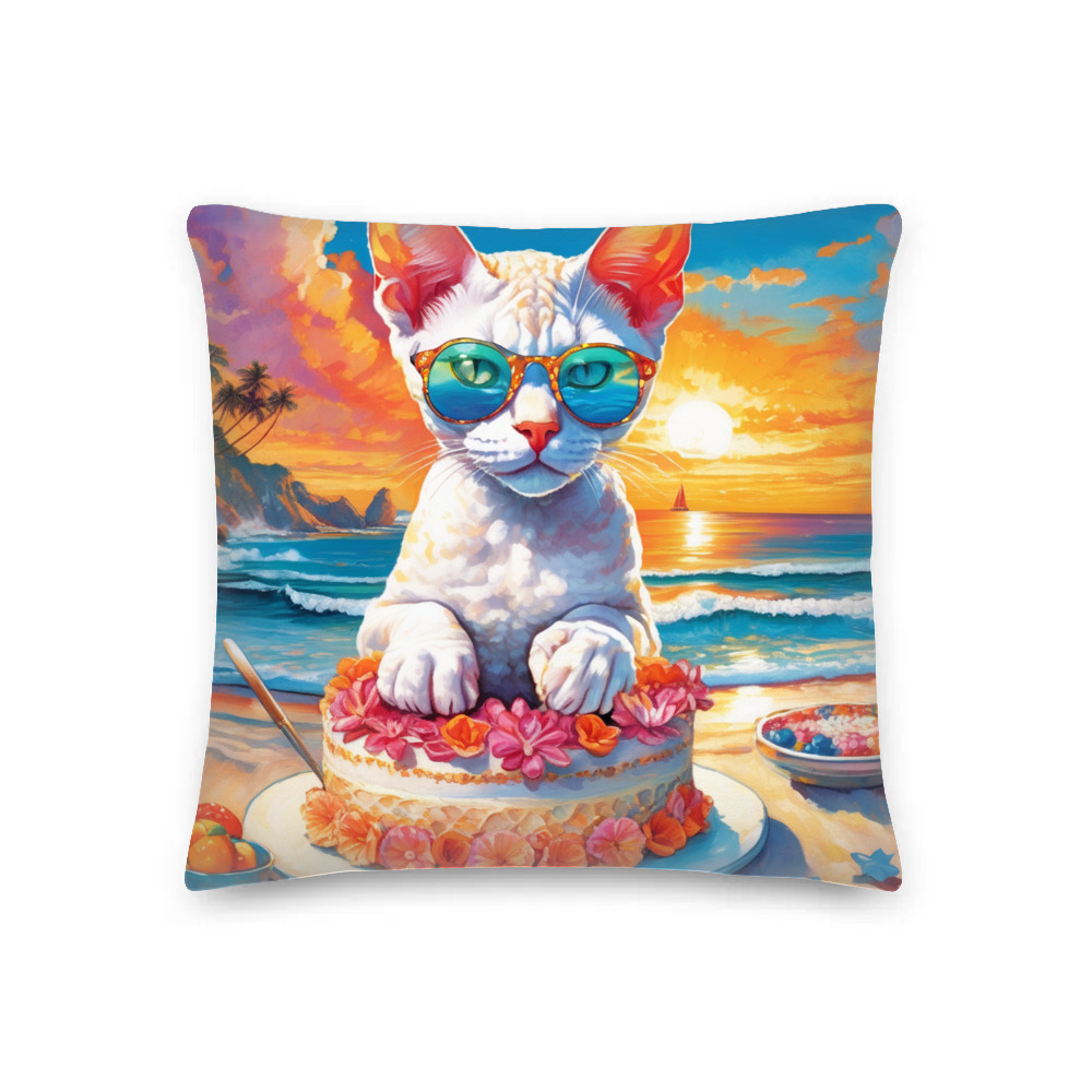 PugMug Custom White Devon Rex Cat Premium Pillow