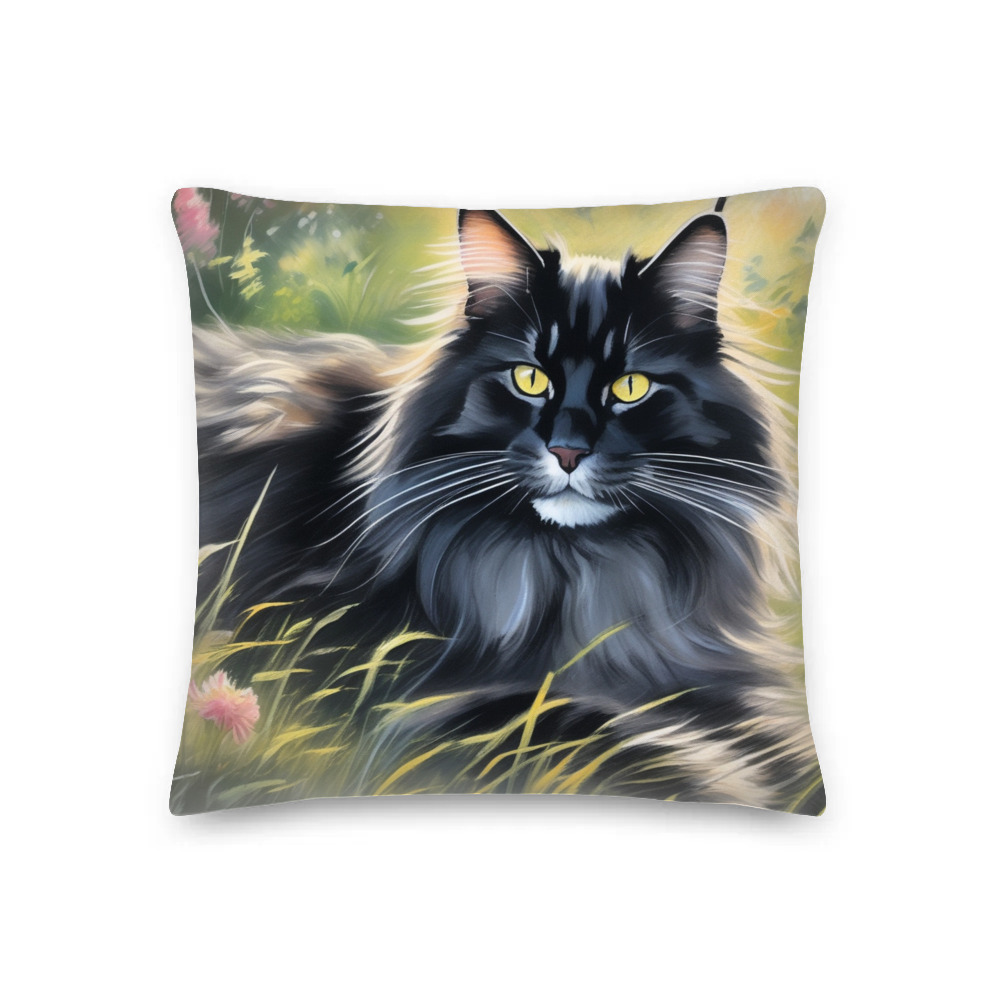 PugMug Custom Black Maine Coon Cat Premium Pillow