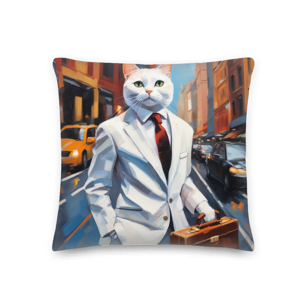 PugMug Custom White Companion Cat Premium Pillow