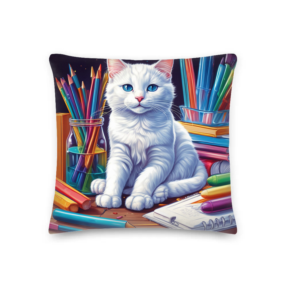 PugMug Custom White Companion Cat Premium Pillow