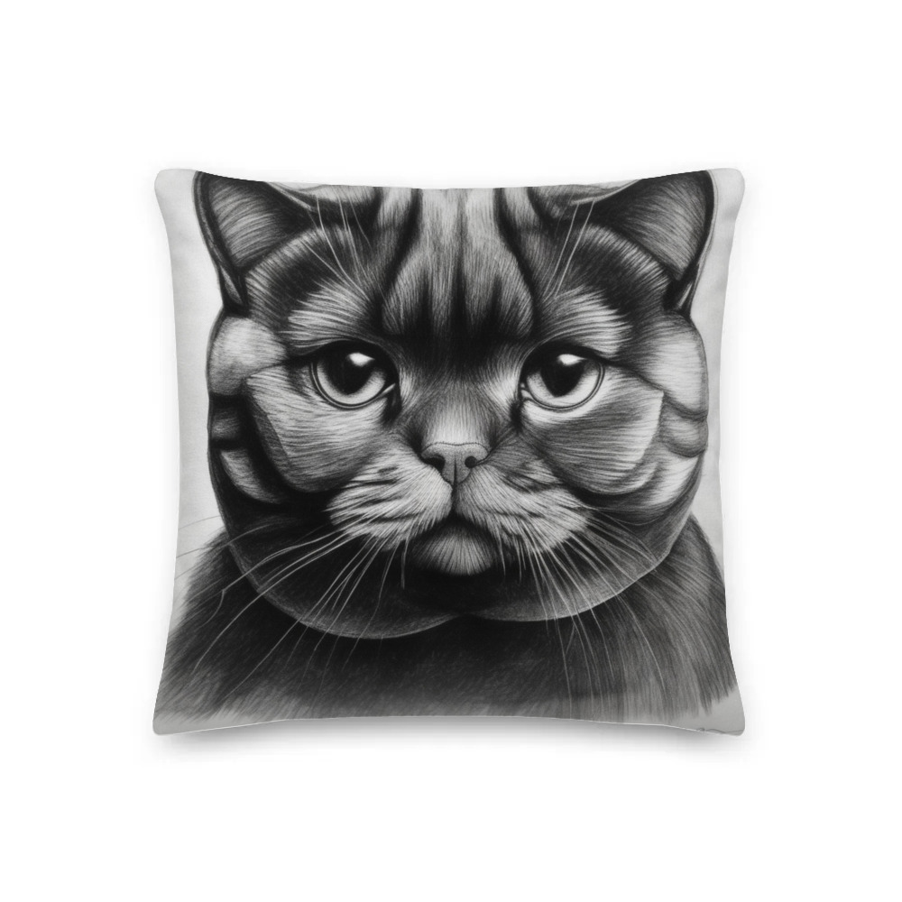 PugMug Custom Black Scottish Fold Cat Premium Pillow