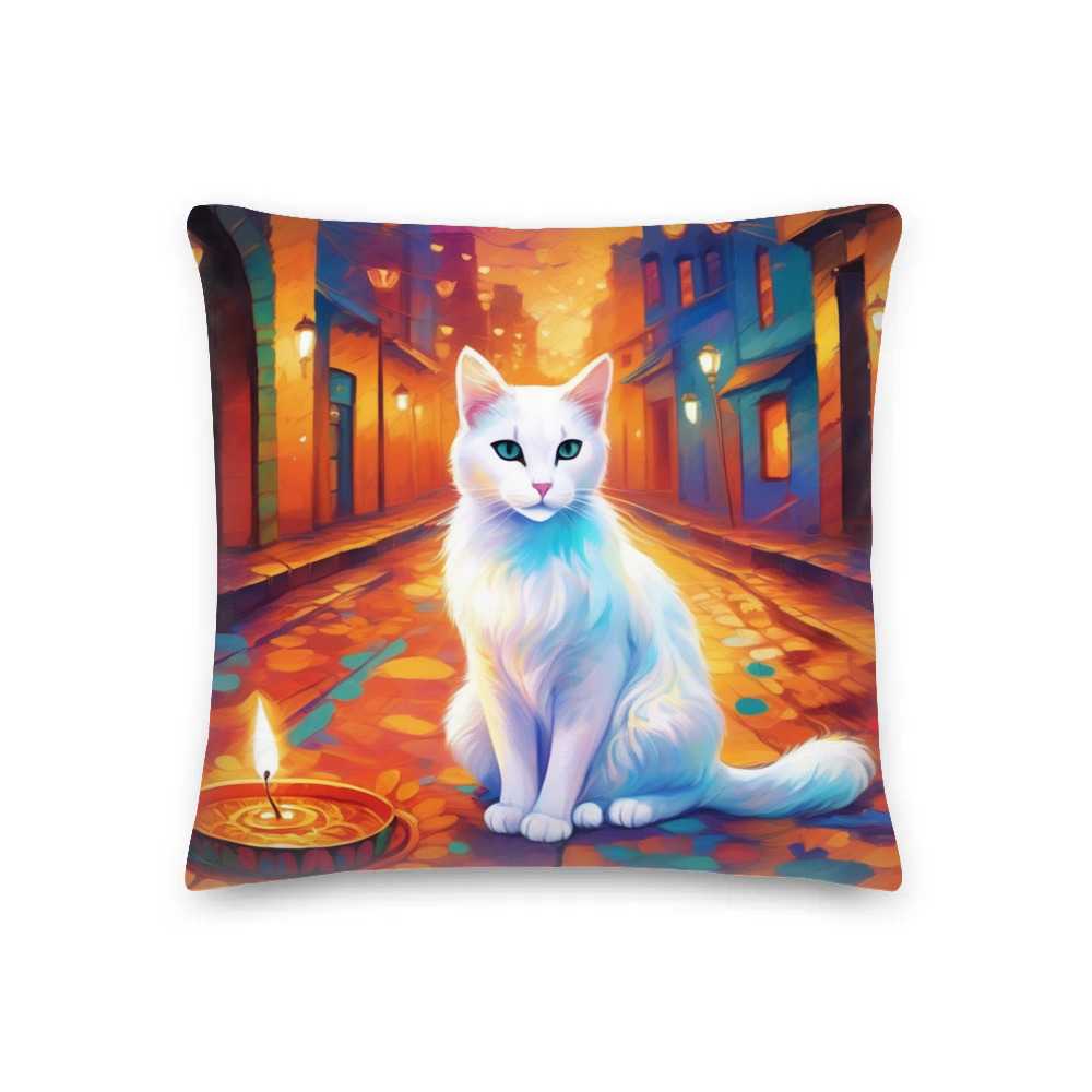 PugMug Custom White Companion Cat Premium Pillow