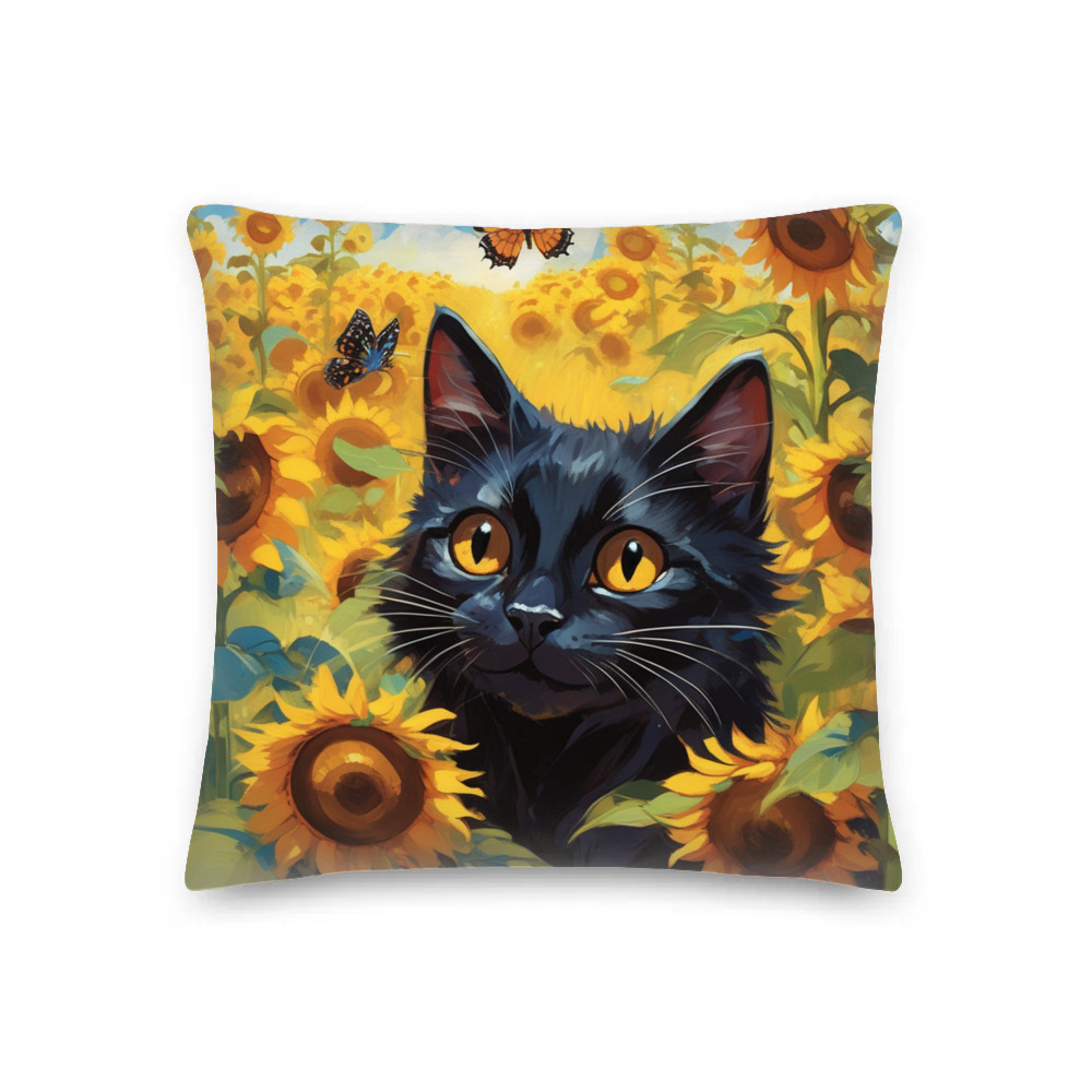 PugMug Custom Black Companion Cat Premium Pillow