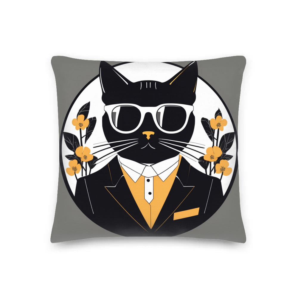PugMug Custom Black Companion Cat Premium Pillow