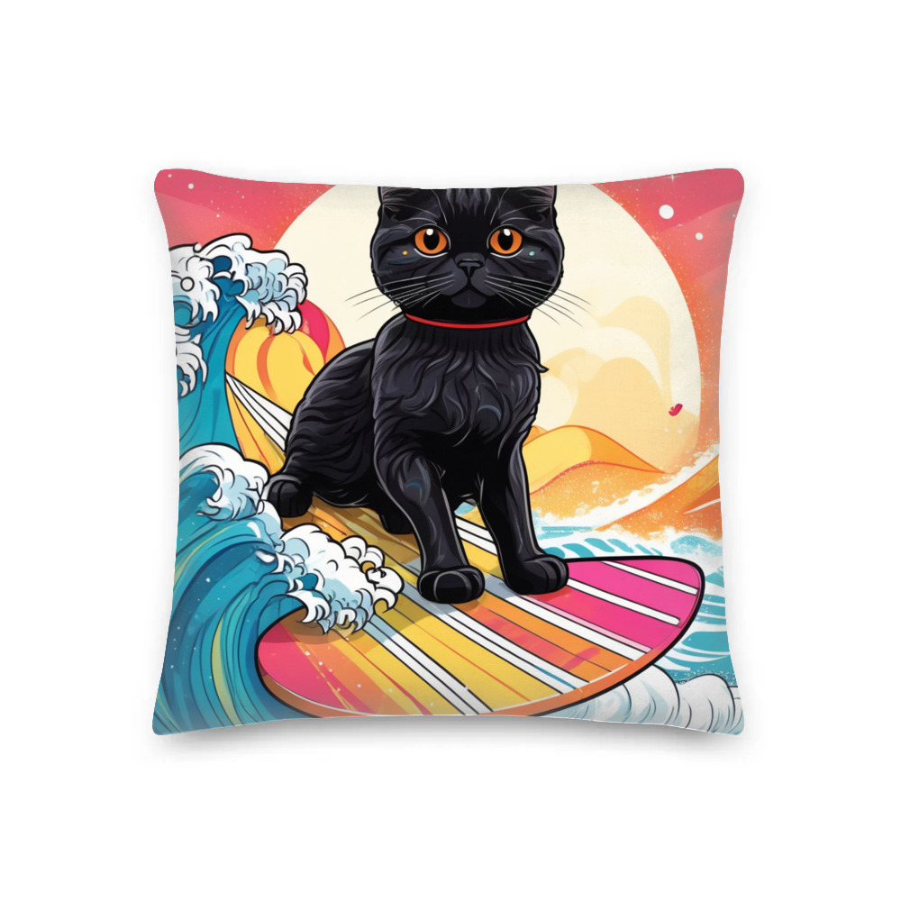 PugMug Custom Black Scottish Fold Cat Premium Pillow