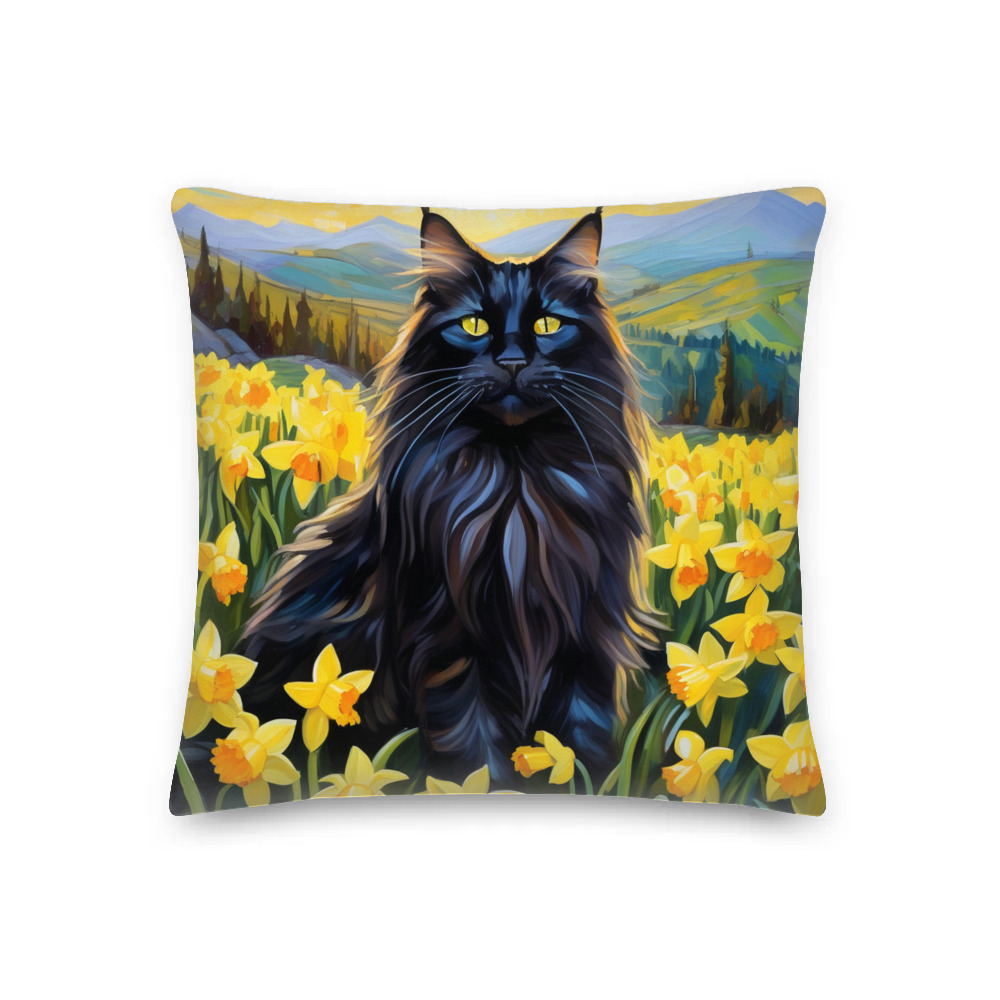 PugMug Custom Black Maine Coon Cat Premium Pillow
