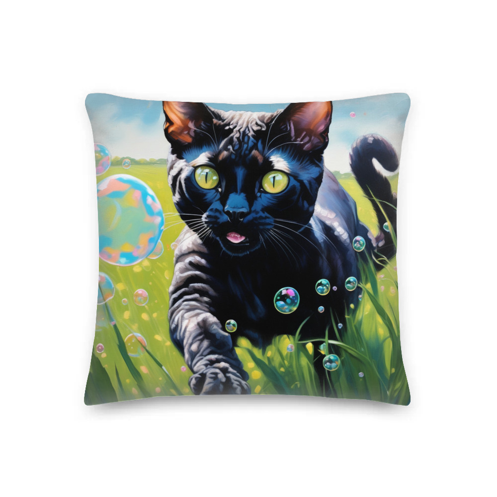 PugMug Custom Black Devon Rex Cat Premium Pillow