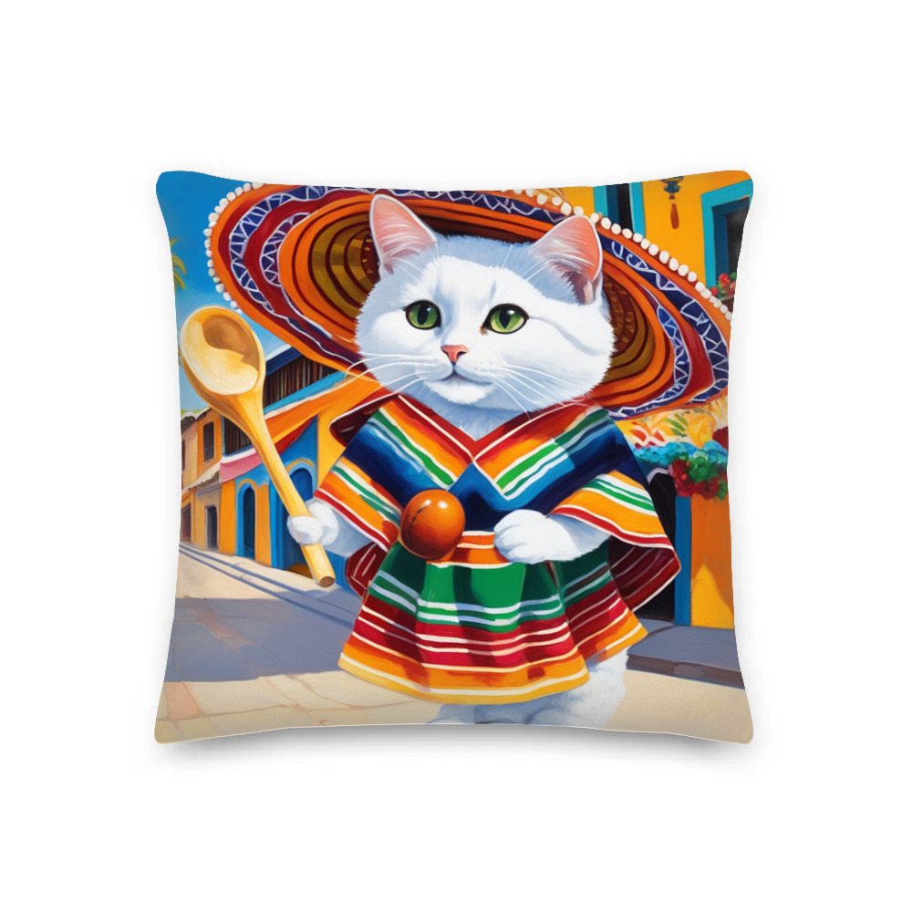 PugMug Custom White Companion Cat Premium Pillow