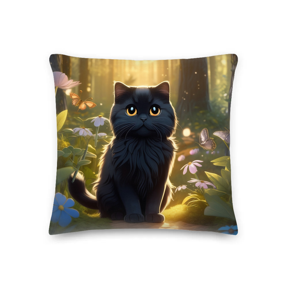 PugMug Custom Black Scottish Fold Cat Premium Pillow