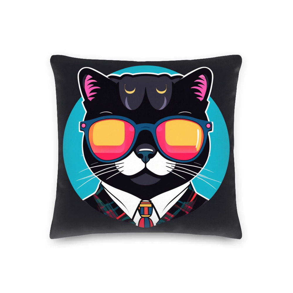 PugMug Custom Black Scottish Fold Cat Premium Pillow