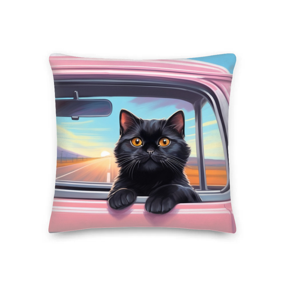 PugMug Custom Black Scottish Fold Cat Premium Pillow