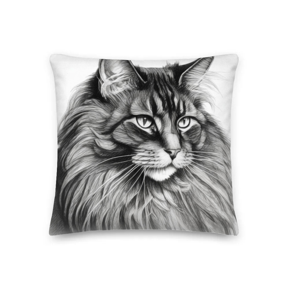 PugMug Custom Black Maine Coon Cat Premium Pillow