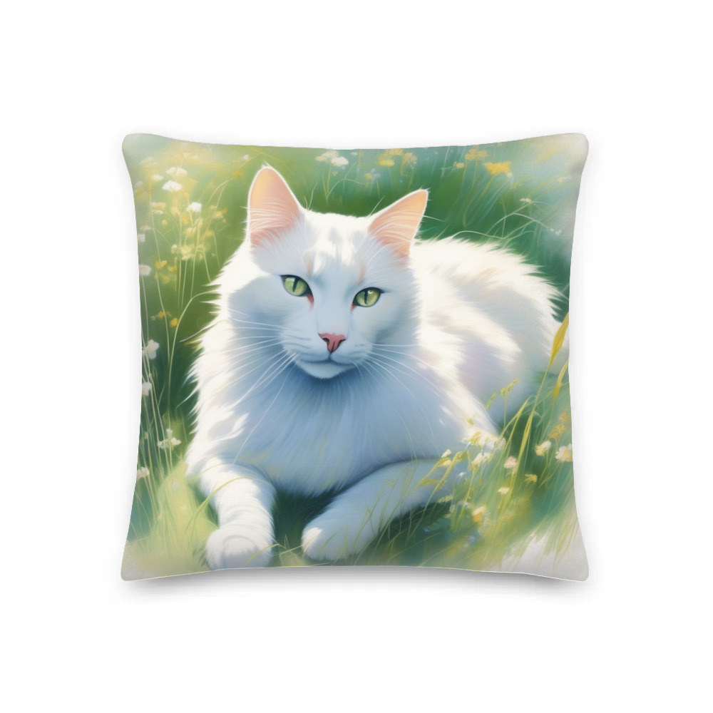 PugMug Custom White Companion Cat Premium Pillow