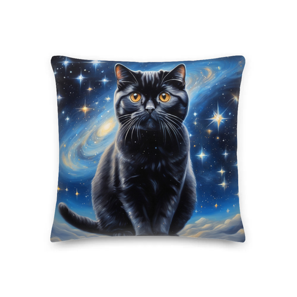 PugMug Custom Black Scottish Fold Cat Premium Pillow