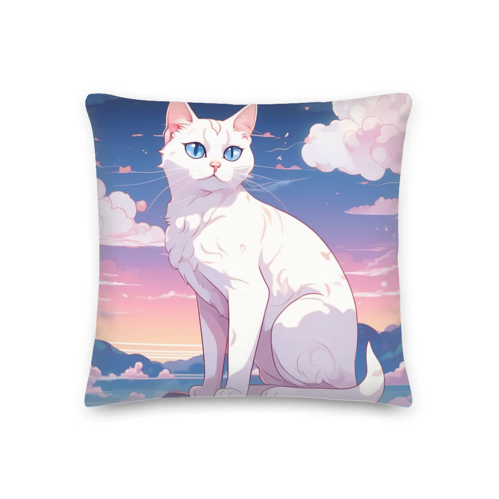 PugMug Custom White Companion Cat Premium Pillow