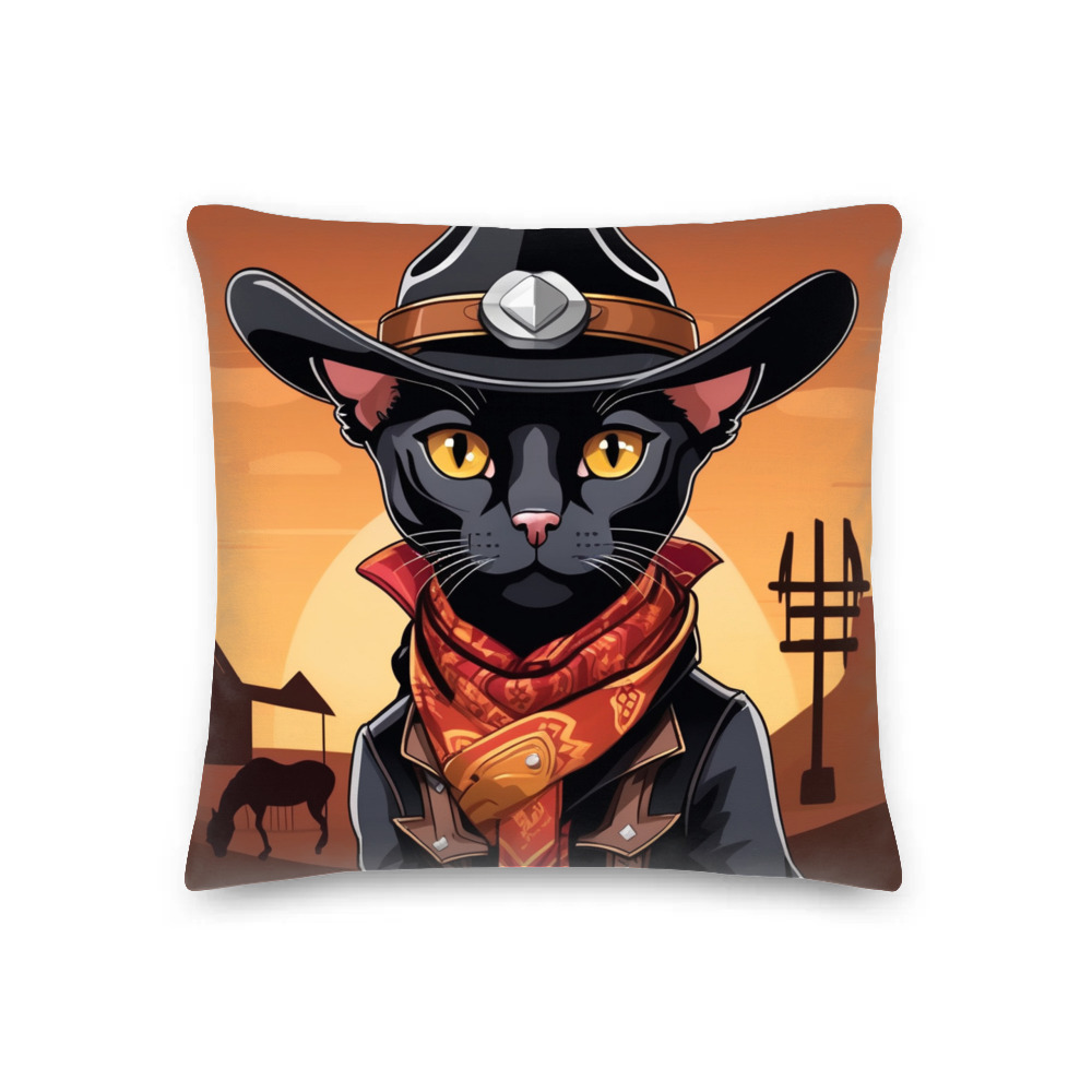 PugMug Custom Black Devon Rex Cat Premium Pillow