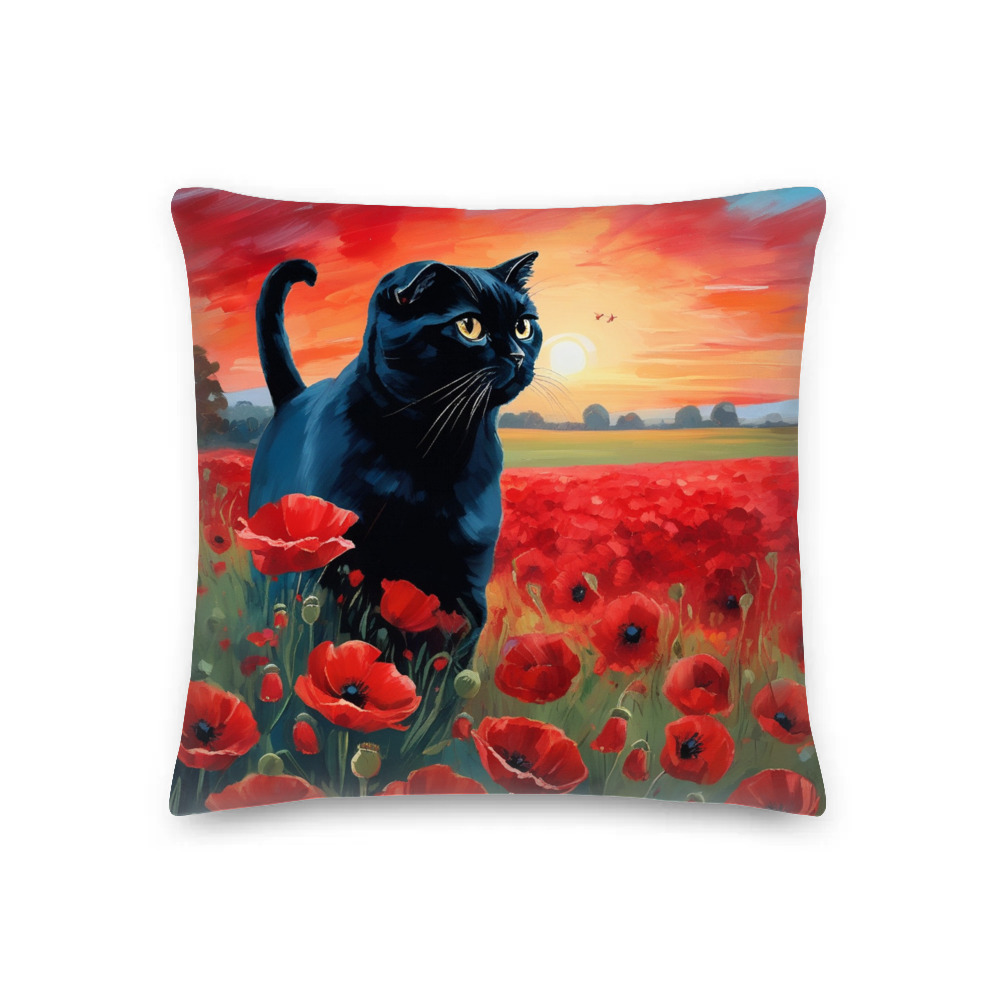 PugMug Custom Black Scottish Fold Cat Premium Pillow