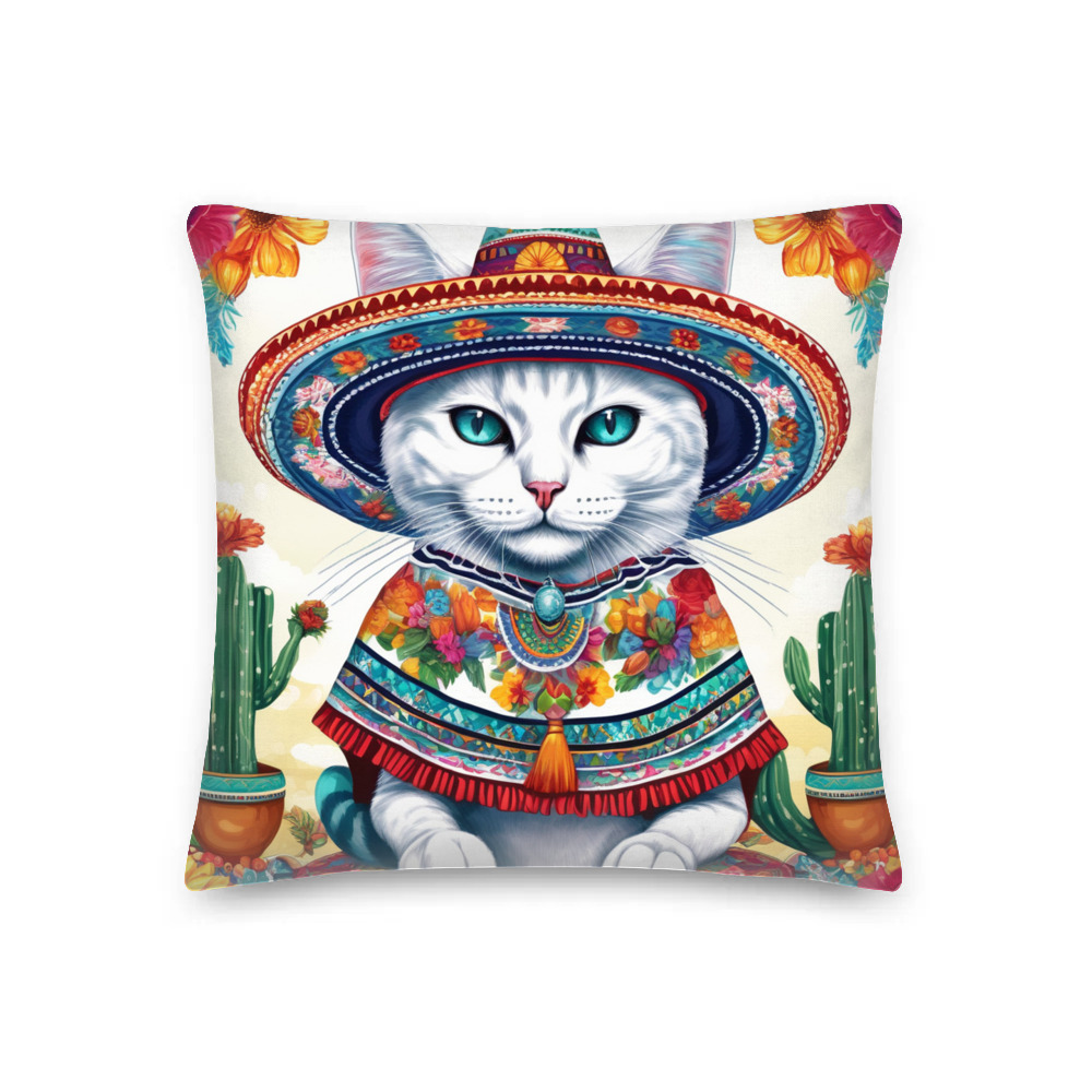 PugMug Custom White Companion Cat Premium Pillow