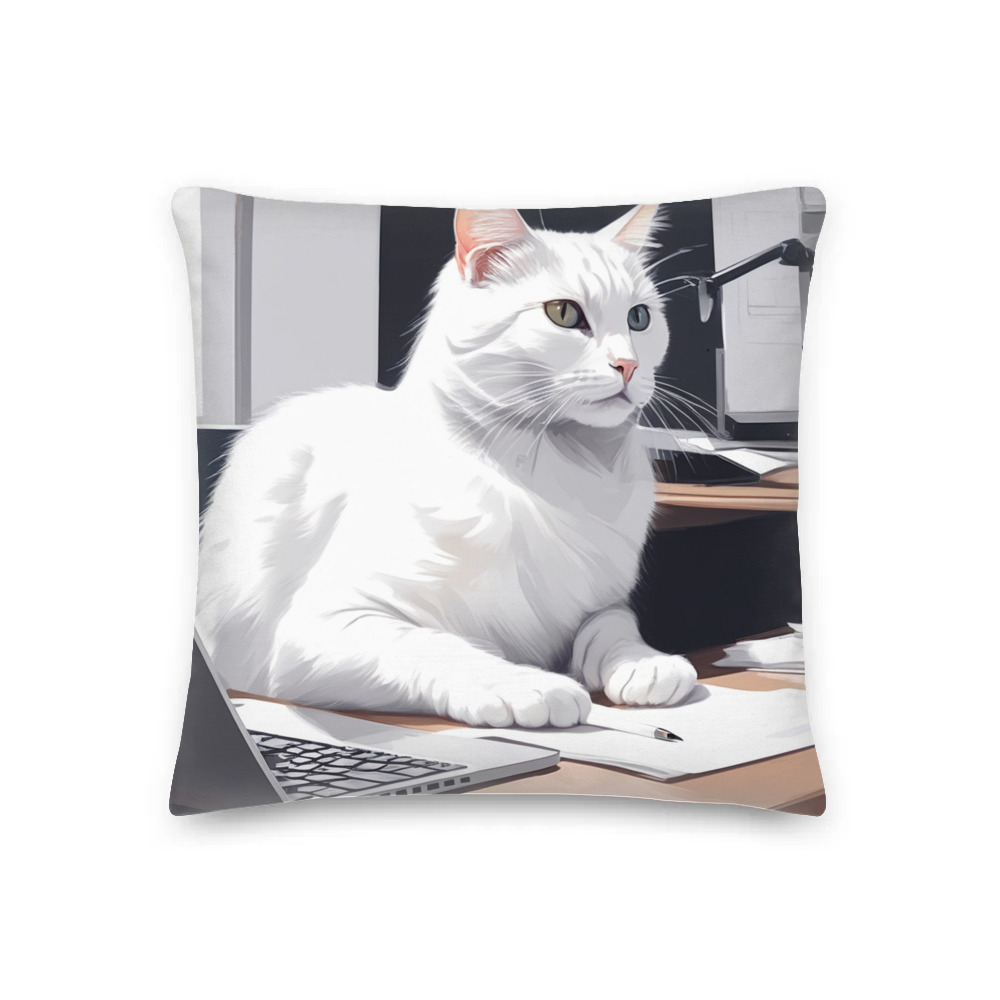 PugMug Custom White Companion Cat Premium Pillow