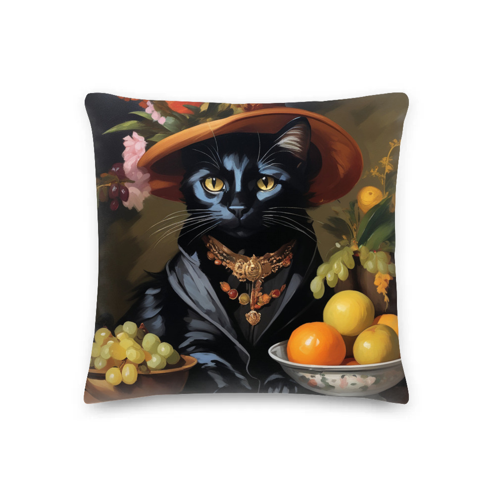 PugMug Custom Black Companion Cat Premium Pillow