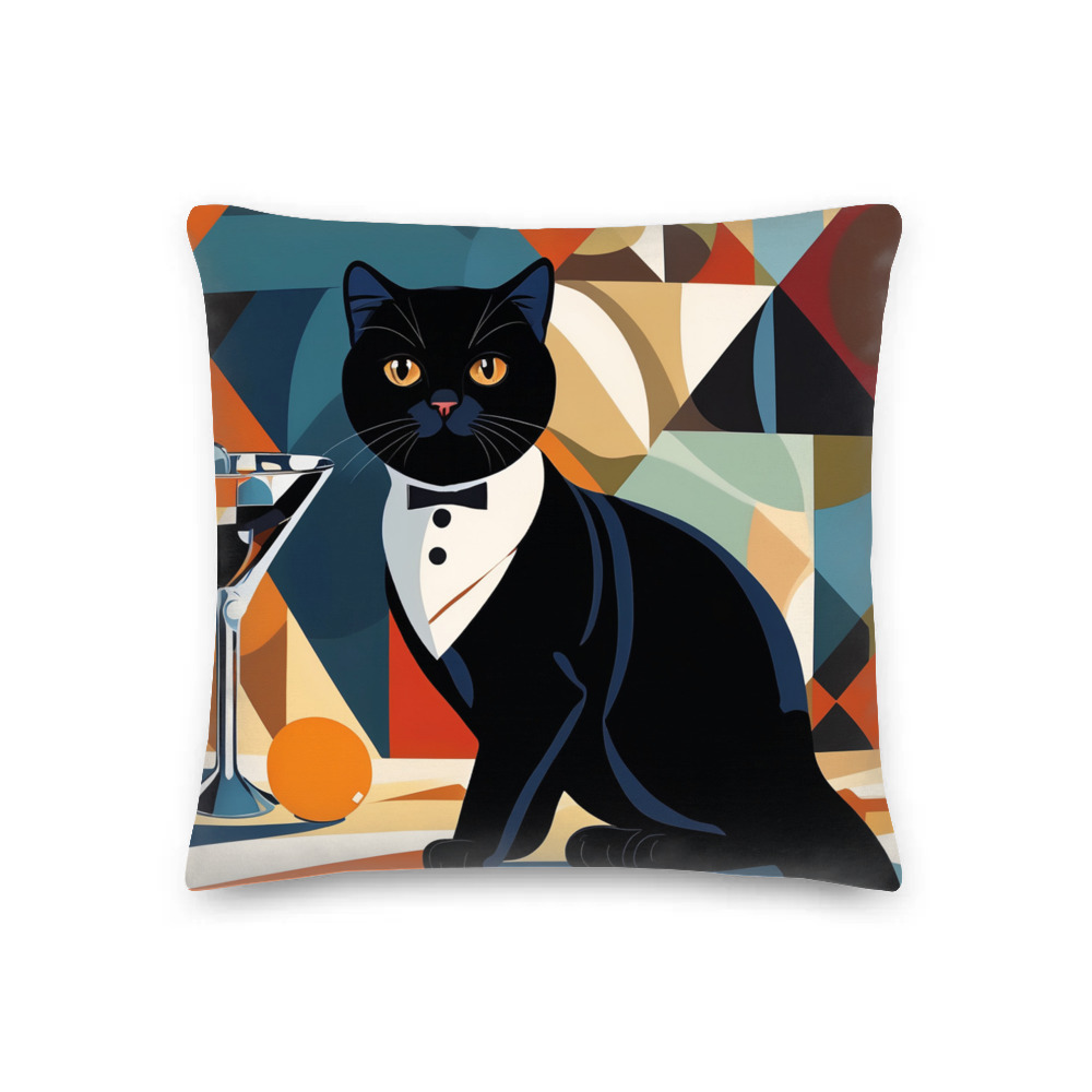 PugMug Custom Black Scottish Fold Cat Premium Pillow