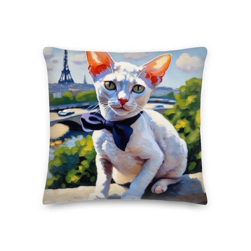 PugMug Custom White Devon Rex Cat Premium Pillow