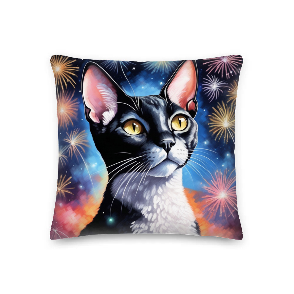 PugMug Custom Black Devon Rex Cat Premium Pillow