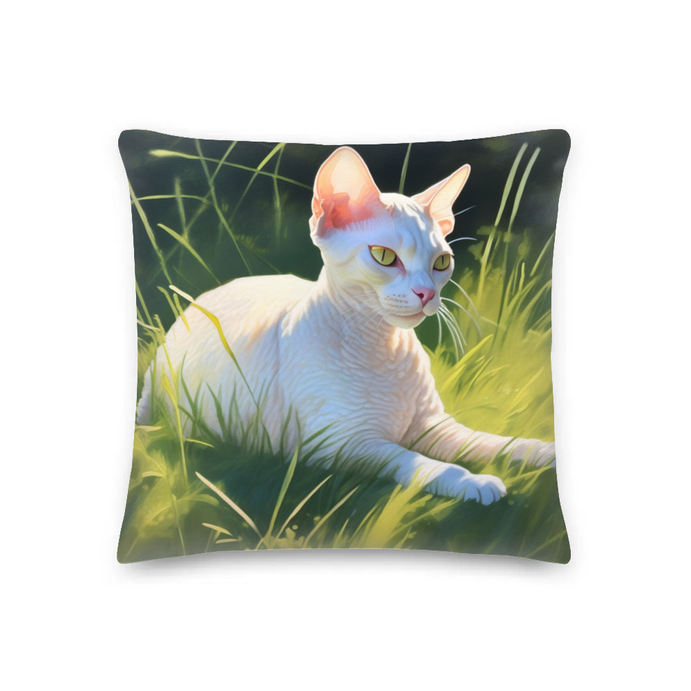 PugMug Custom White Devon Rex Cat Premium Pillow