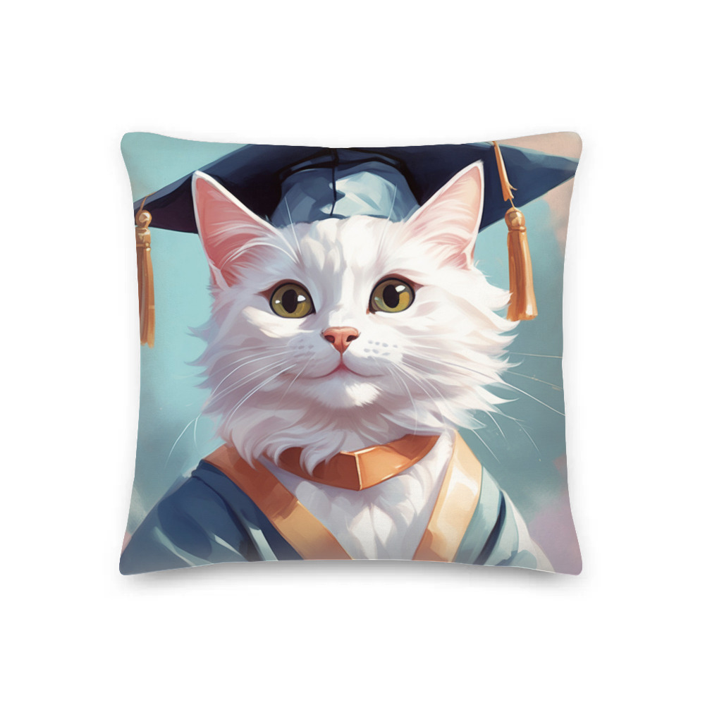 PugMug Custom White Companion Cat Premium Pillow